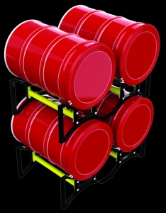 Black and Yellow 2 Filled Drums Steel Drum Pallet